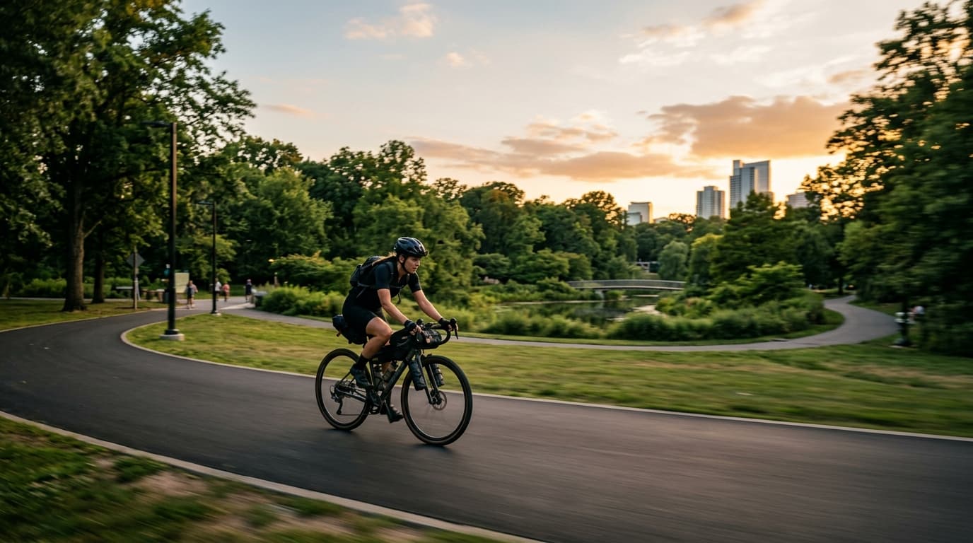 Pessoa pedalando com liberdade em ciclovia moderna